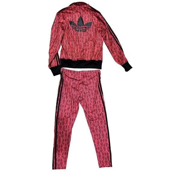 Adidas Red Snakeskin 2 Piece Jacket & Pants Sporty Active Tracksuit Set Medium - Picture 2 of 8